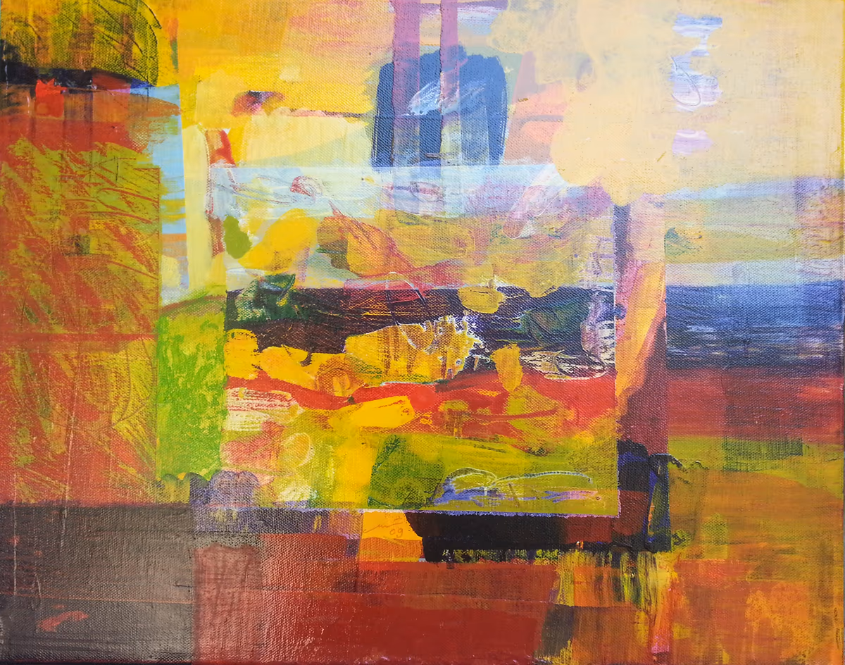 A painter behind an easel, and in front of him an endless space, 2009, 50x40cm